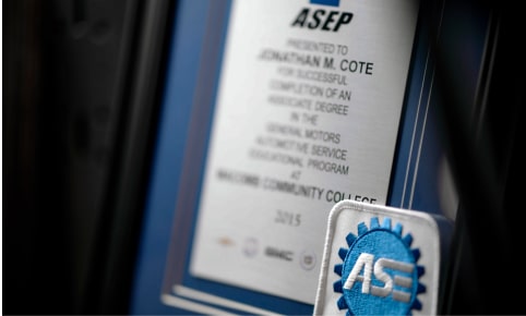 A Close-up of a Framed ASEP Diploma for Jonathan M Cote from Macomb Community College