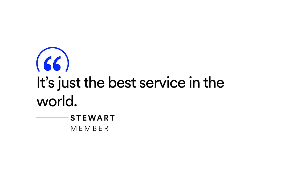 A testimonial with a quote from Stewart, an OnStar member, that reads: "It's just the best service in the world."