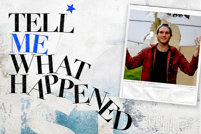 Tell Me What Happened logo and a photo of René Compeán featured in Season 3, Episode 1 of Tell Me What Happened: an original podcast by OnStar.