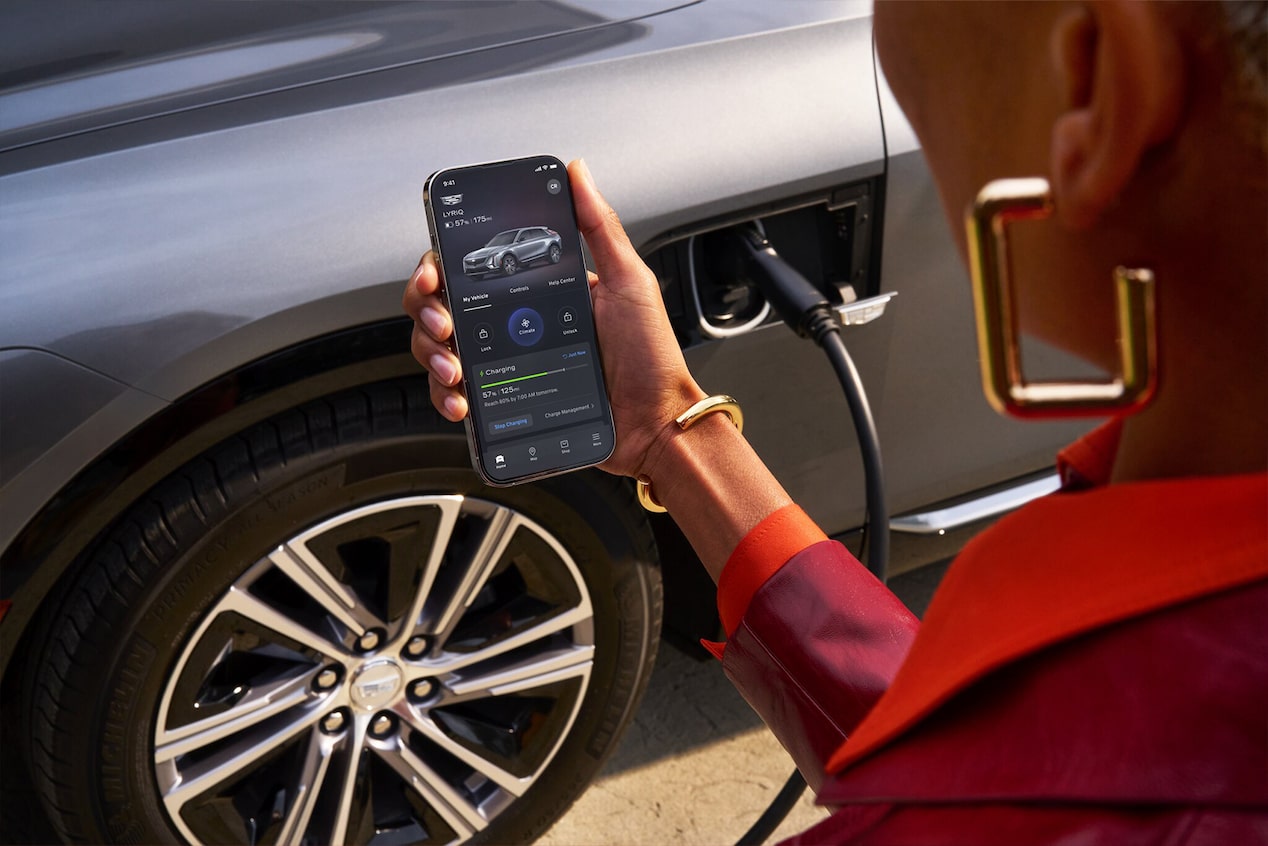 Woman Using Vehicle Mobile App on Smartphone