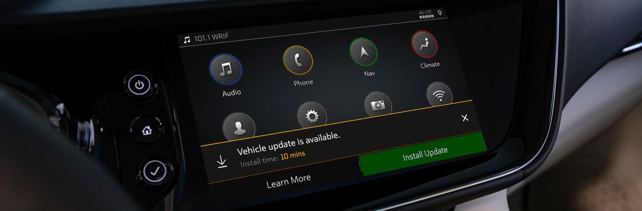 Close-up of Infotainment System with a Software Update Notification