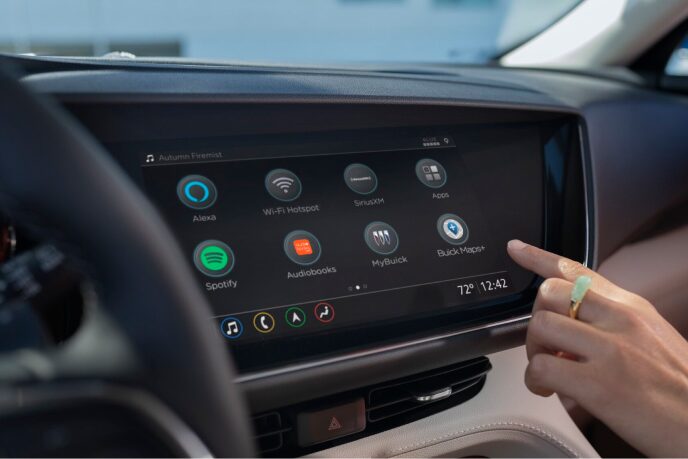 Close-up of a display dashboard showing different apps to choose from.
