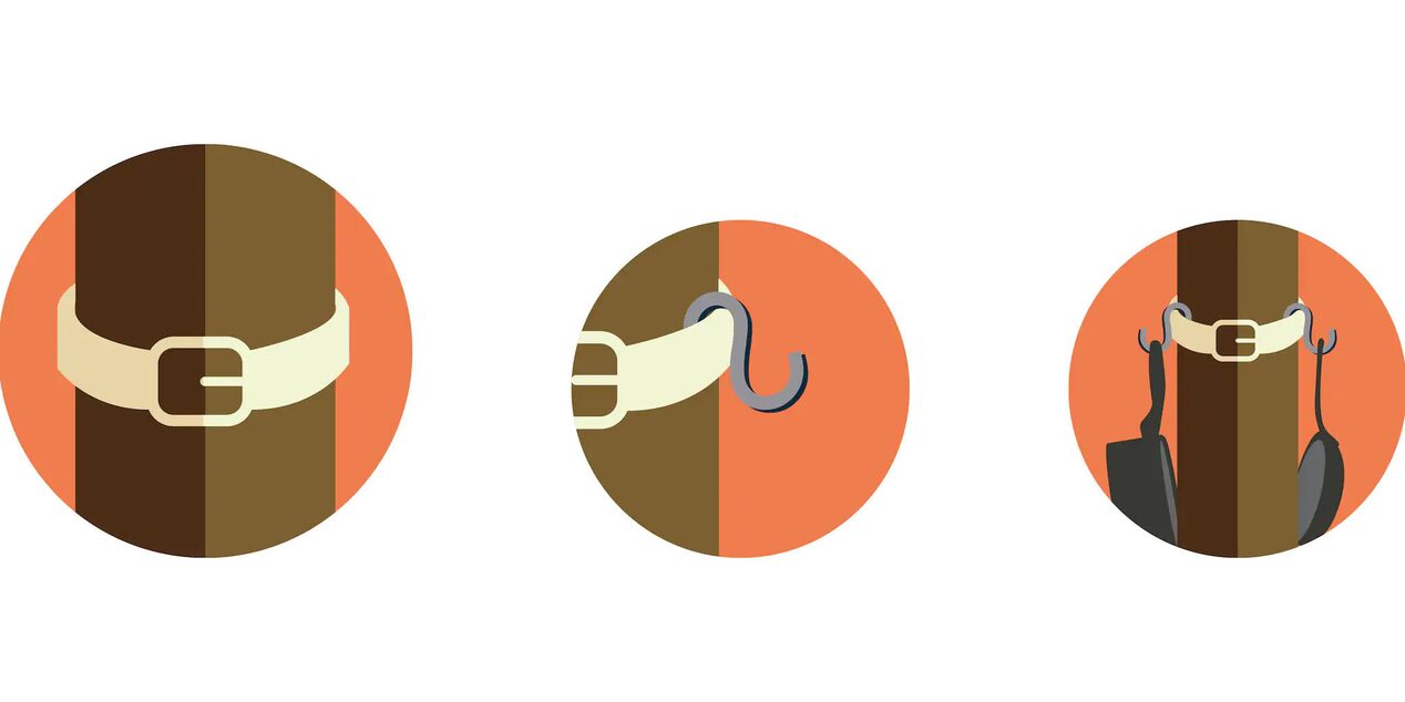 Illustrations of Camping Hacks Using a Belt