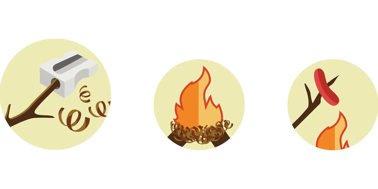 Illustrations of Cooking Over a Campfire