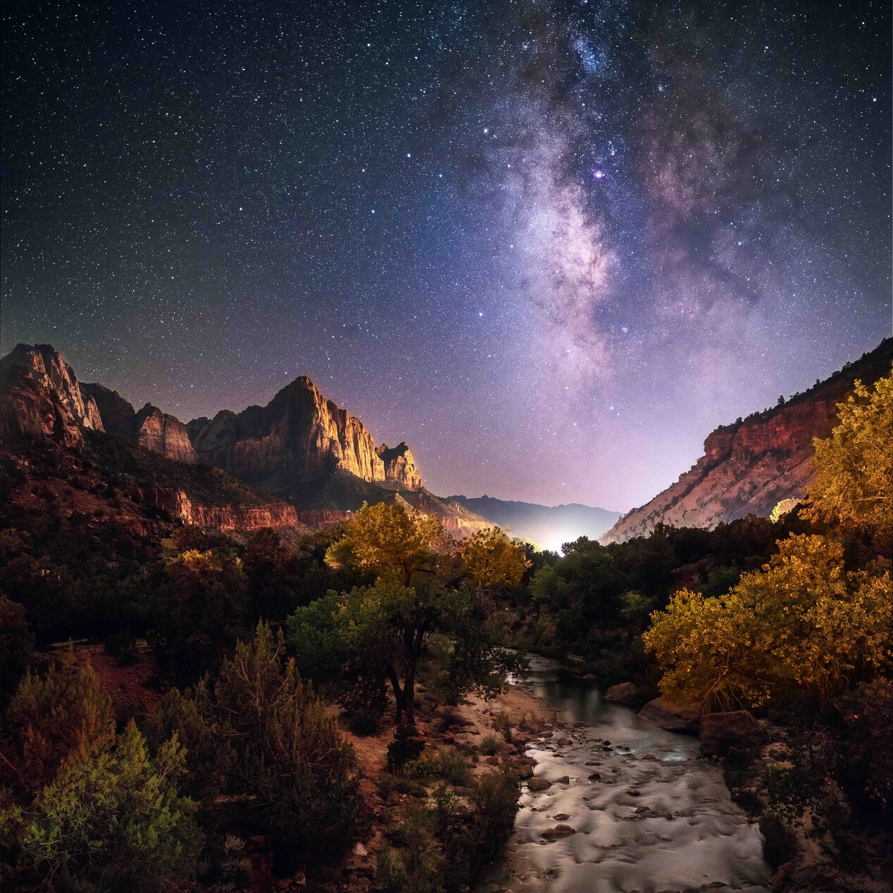 Mountain View With Starry Night Sky