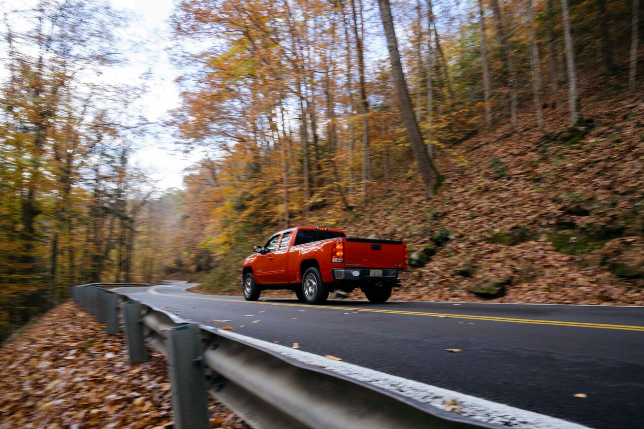 GM Truck in a Country Setting driving quickly