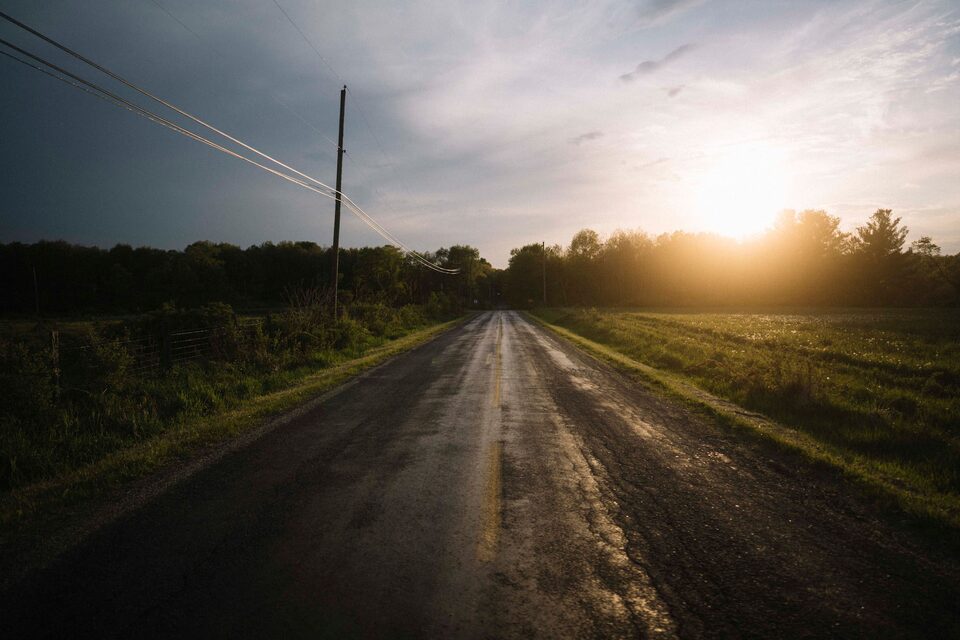 Open Road with Sunsetting in Distance