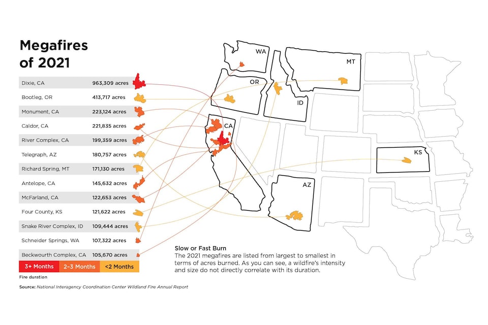 Map of Fires That Happened in 2021 in the United States